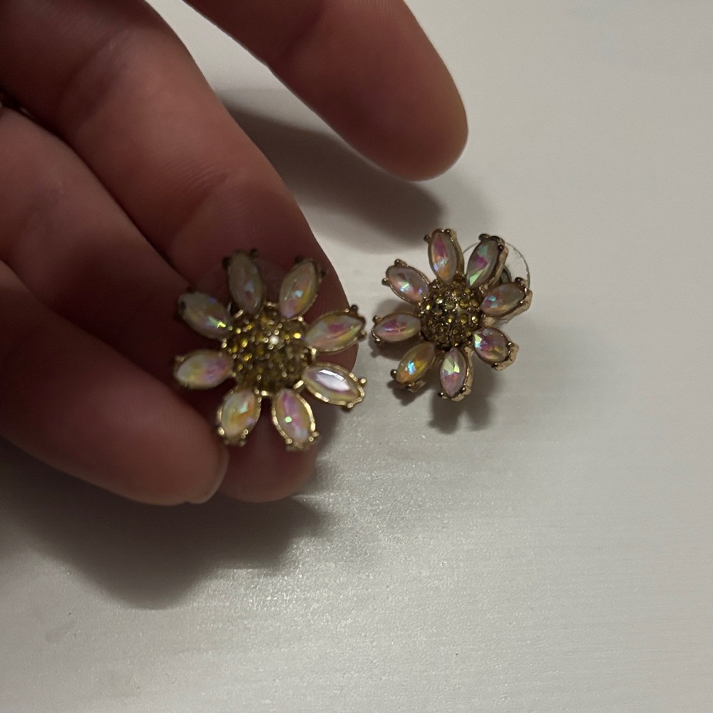Betsey Johnson Gold and Iridescent Floral Earrings